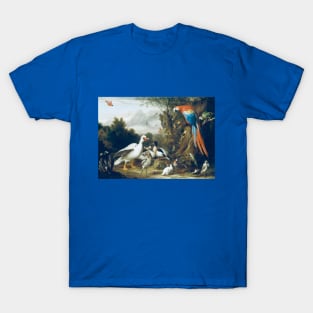 A Macaw, Ducks, Parrots and Other Birds in a Landscape by Jacob Bogdani T-Shirt